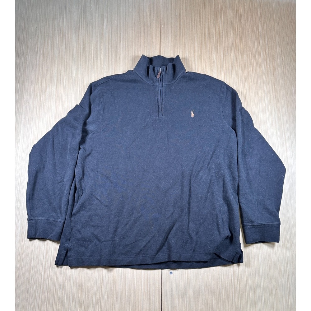Polo Ralph‎ Lauren Estate Rib Sweatshirt Mens XL  Black Side Slit Quarter Zip